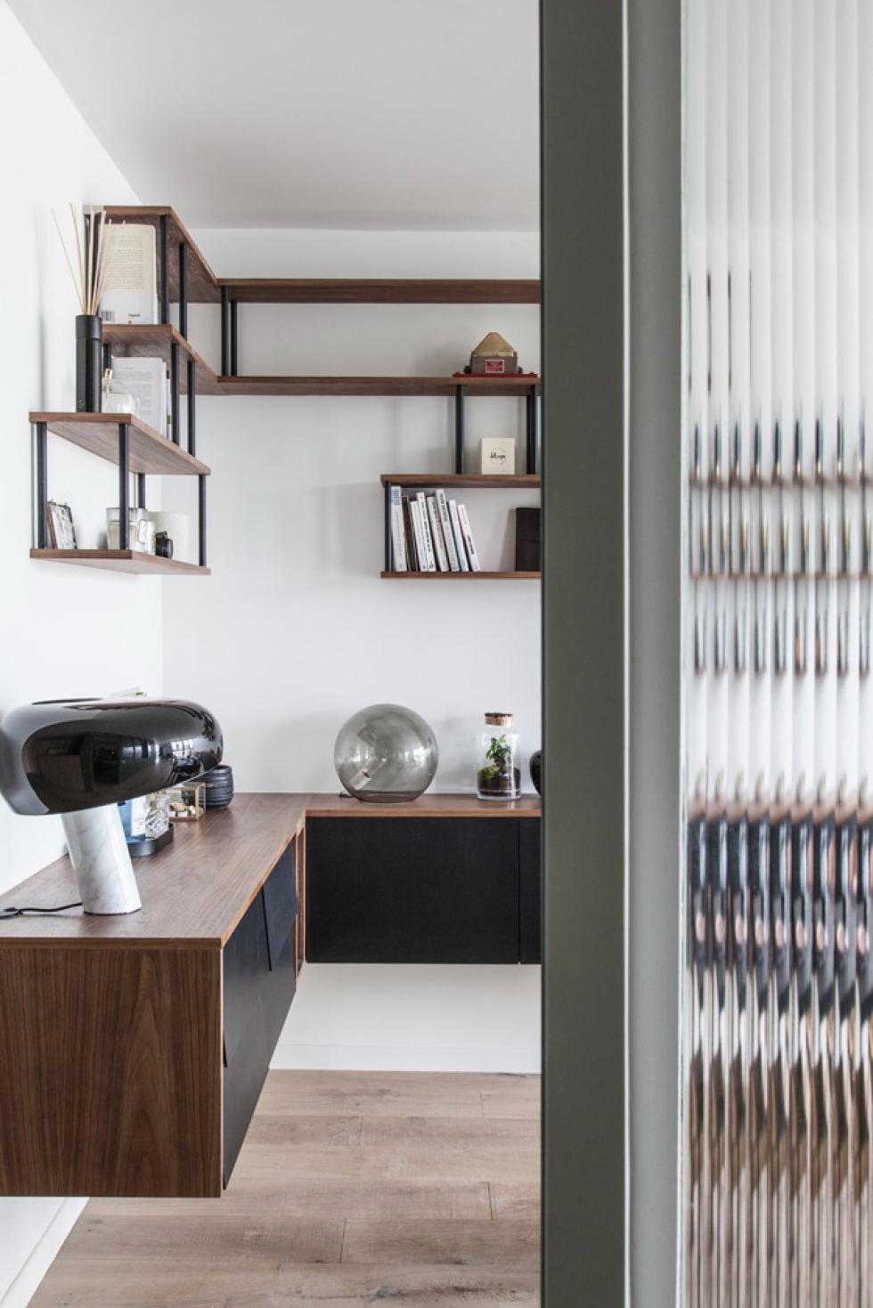 Meuble salon suspendu noir noyer