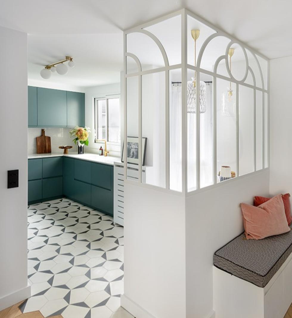 Cuisine U-shape Bleu paon