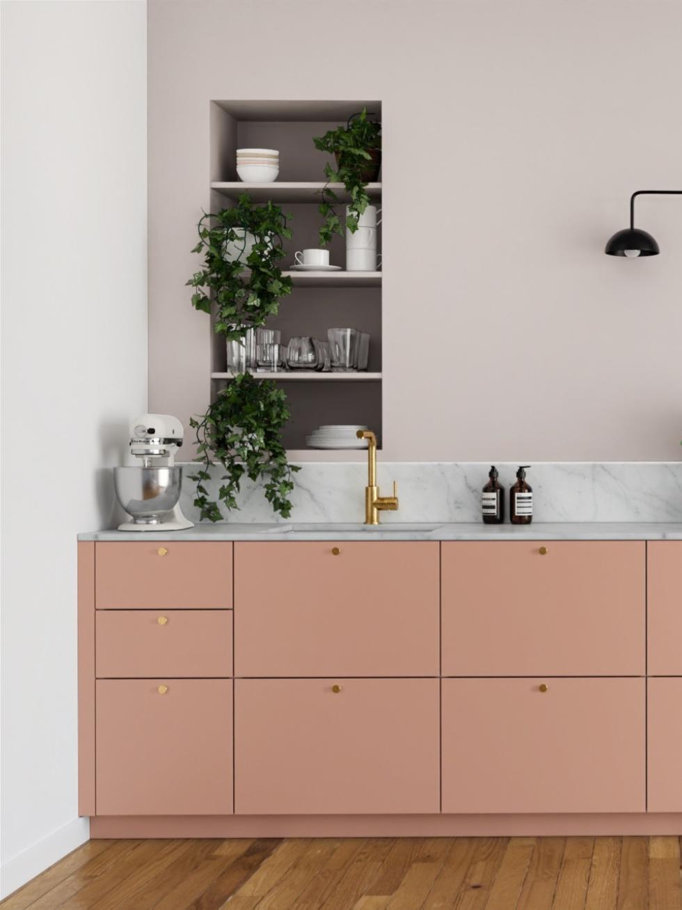 Cuisine Blush avec poignées mitigeur Line en laiton