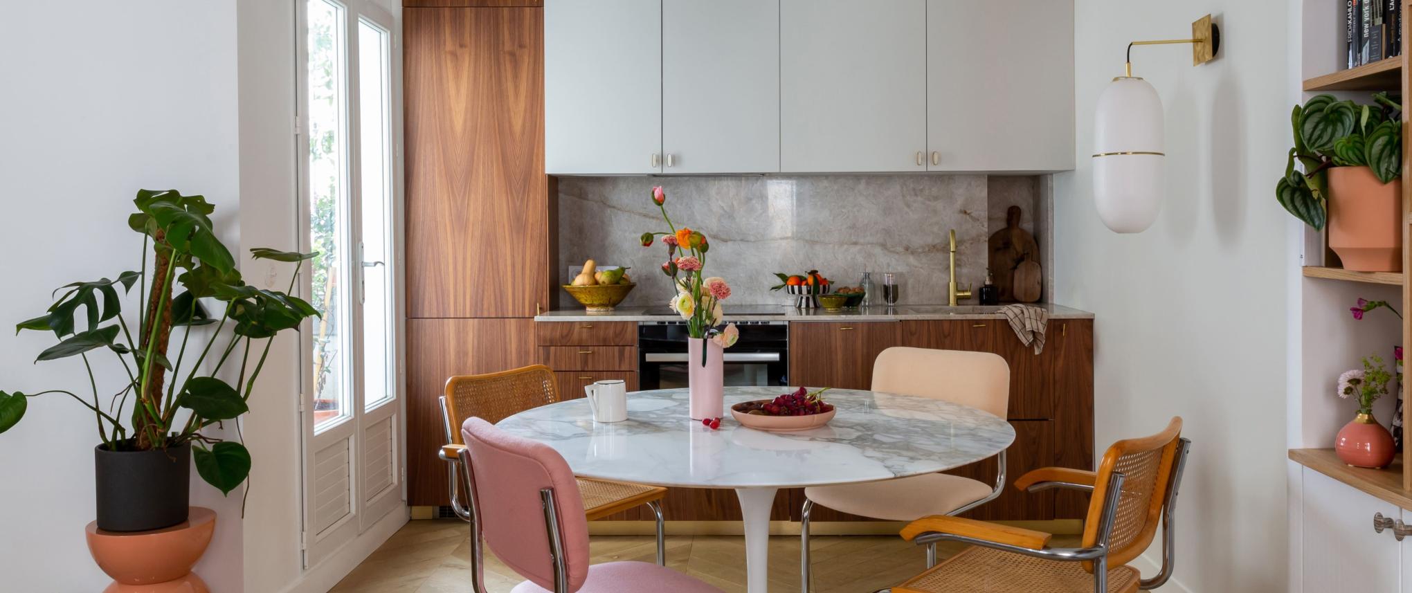 Cuisine bi-matière chêne & façades laque noire