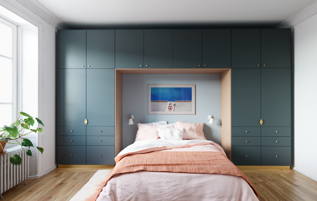 Dressing tête de lit bleu paon