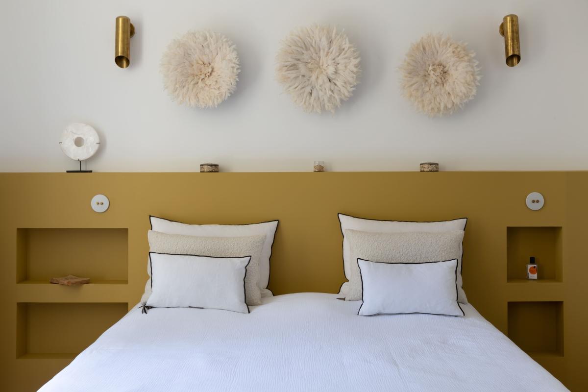 Mustard coloured headboard